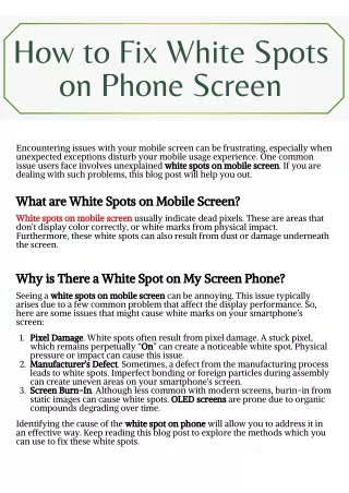 How to Fix White Spots on Phone Screen