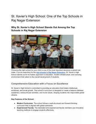 St. Xavier’s High School: One of the Top Schools in Raj Nagar Extension