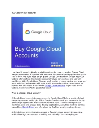 Full Verified GCP $400 Credit - Buy Google Cloud Accounts