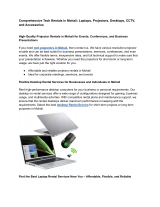 Comprehensive Tech Rentals in Mohali_ Laptops, Projectors, Desktops, CCTV, and Accessories
