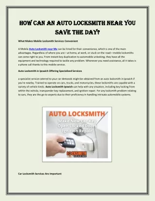 How Can an Auto Locksmith Near You Save the Day