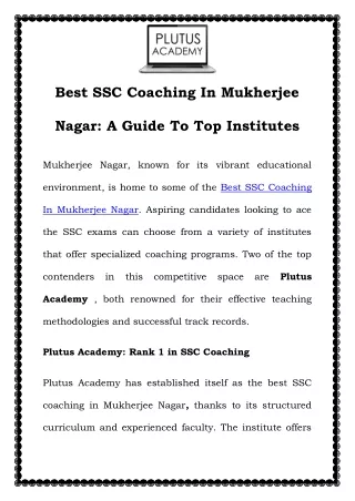 Best SSC Coaching in Mukherjee Nagar | Top SSC Preparation at Plutus Academy