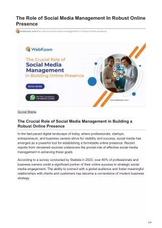 The Role of Social Media Management In Robust Online Presence