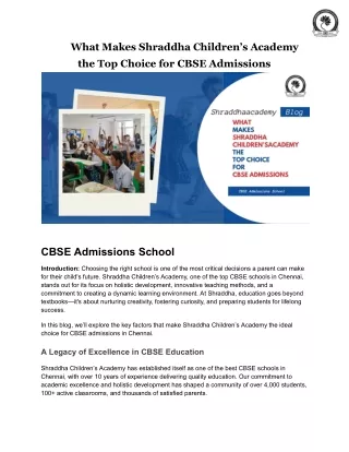 What Makes Shraddha Children’s Academy the Top Choice for CBSE Admissions