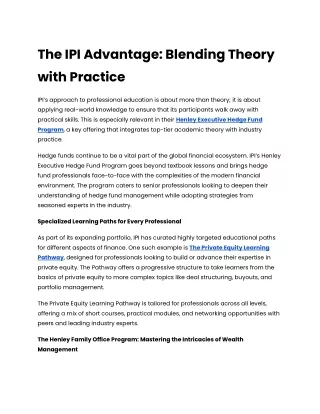 The IPI Advantage_ Blending Theory with Practice