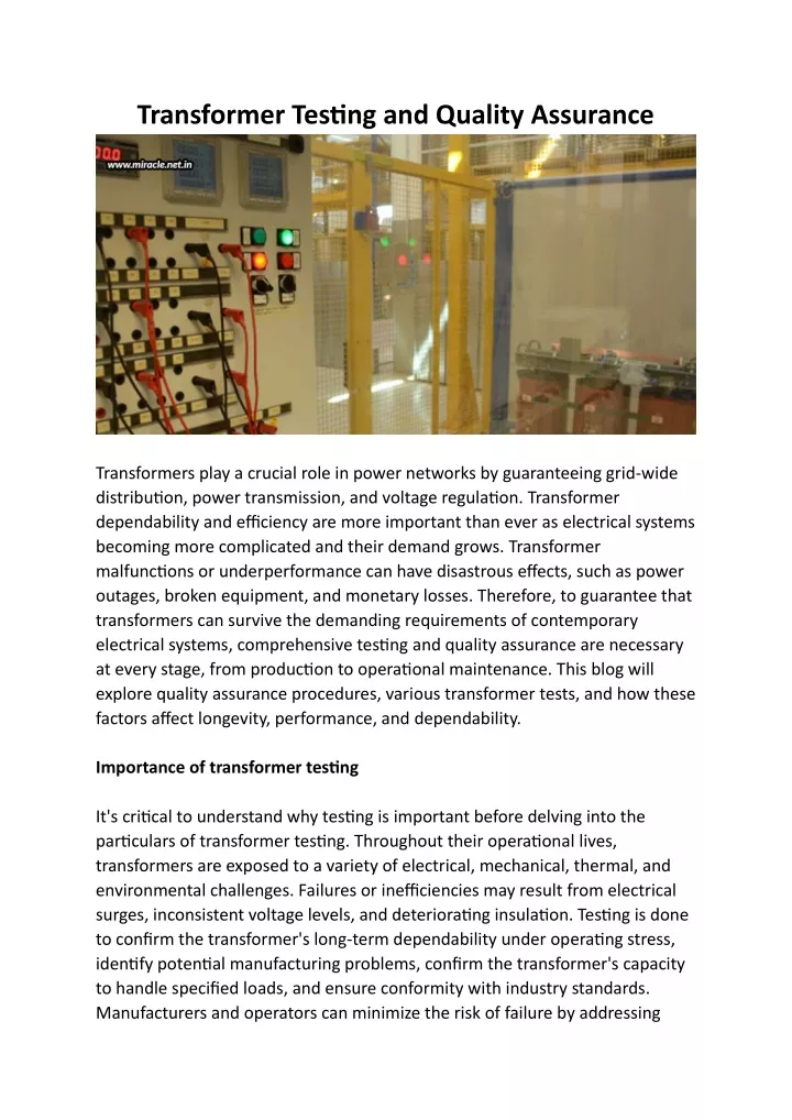 transformer testing and quality assurance