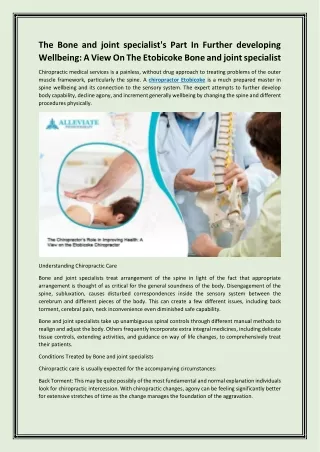 the bone and joint specialist s part in further