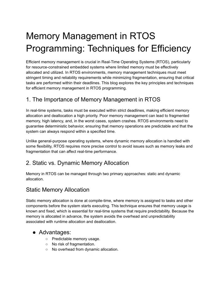 memory management in rtos programming techniques