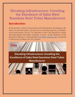 Elevating Infrastructure Unveiling the Excellence of Saba Steel Seamless Steel Tubes Manufacturer