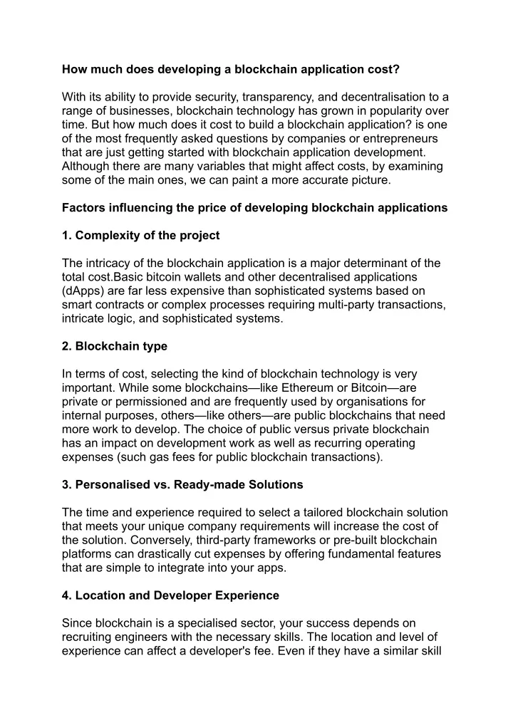 how much does developing a blockchain application