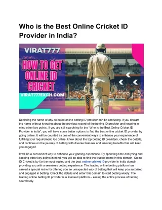 Who is the Best Online Cricket ID Provider in India