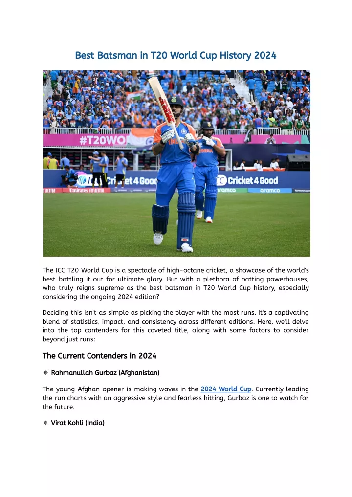 PPT Best Batsman in T20 World Cup History 2024 PowerPoint