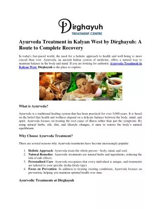 Ayurveda Treatment in Kalyan West by Dirghayuh: A Route to Complete Recovery