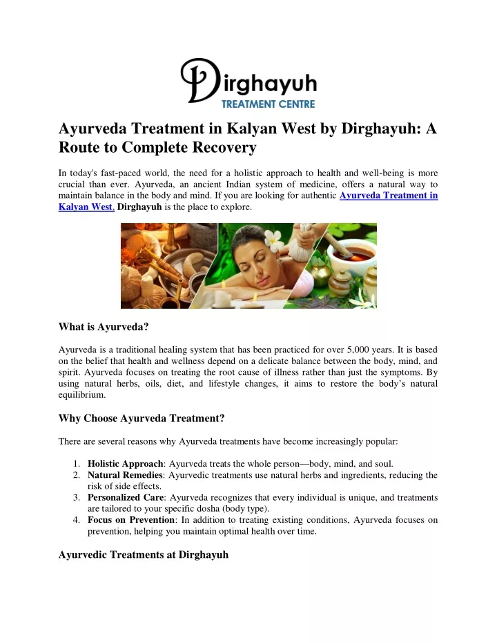 ayurveda treatment in kalyan west by dirghayuh