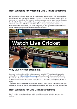 Best Websites for Watching Live Cricket Streaming