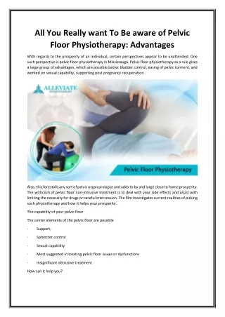 All You Really want To Be aware of Pelvic Floor Physiotherapy: Advantages