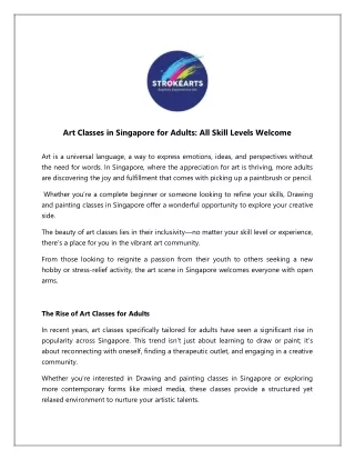 Explore Art Classes in Singapore for Adults of All Skill Levels