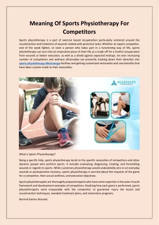Meaning Of Sports Physiotherapy For Competitors