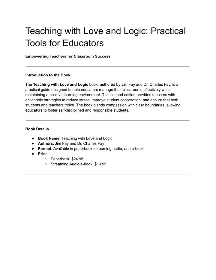 teaching with love and logic practical tools