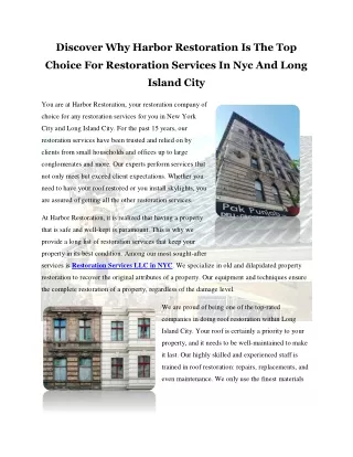 Discover Why Harbor Restoration Is The Top Choice For Restoration Services In Ny