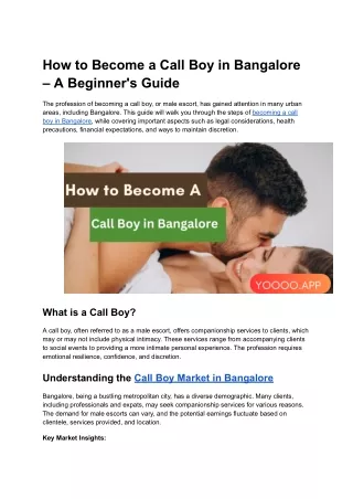 how to become a call boy in bangalore a beginner