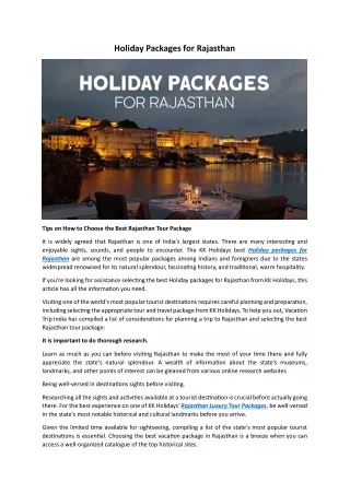 Holiday Packages for Rajasthan