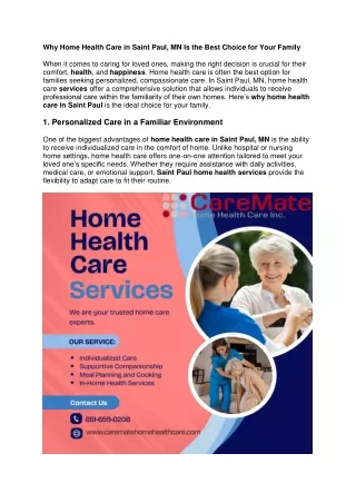 Why Home Health Care in Saint Paul, MN Is the Best Choice for Your Family