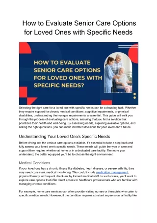 How to Evaluate Care Options for Loved Ones with Specific Needs