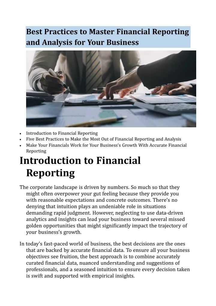 best practices to master financial reporting