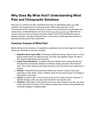 Understanding Wrist Pain: Causes, Consequences, and the Role of Chiropractic Car