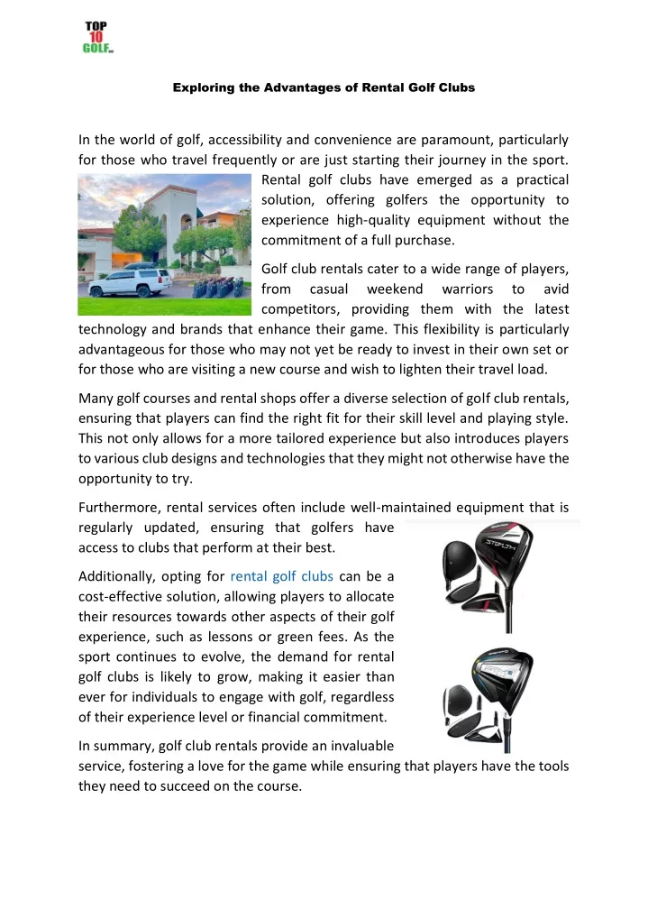 exploring the advantages of rental golf clubs