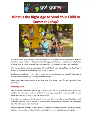 What is the Right Age to Send Your Child to Summer Camp