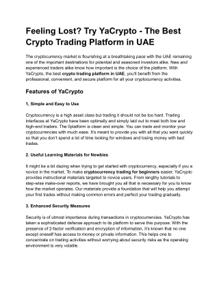 Feeling Lost_ Try YaCrypto - The Best Crypto Trading Platform in UAE