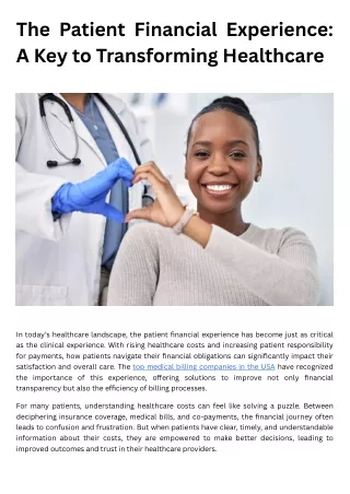 The Patient Financial Experience A Key to Transforming Healthcare