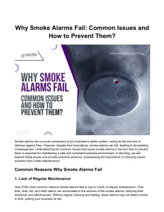 Why Smoke Alarms Fail: Common Issues and How to Prevent Them?