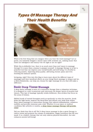 Types of Massage Therapy and Their Health Benefits