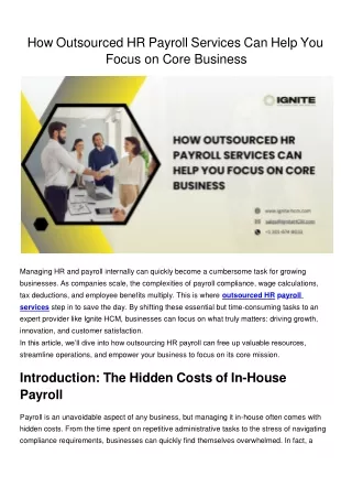 How Outsourced HR Payroll Services Can Help You Focus on Core Business