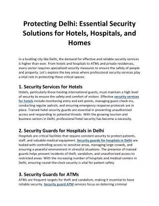 Protecting Delhi Essential Security Solutions for Hotels, Hospitals, and Homes