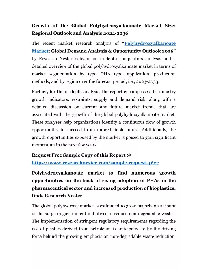 growth of the global polyhydroxyalkanoate market