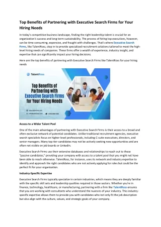 Top Benefits of Partnering with Executive Search Firms for Your Hiring Needs