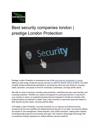 Best security companies london _ prestige London Protection