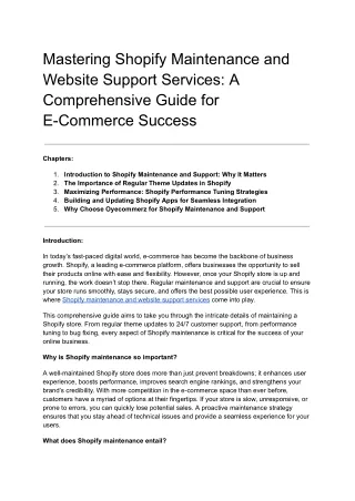Shopify Maintenance and Website Support Services