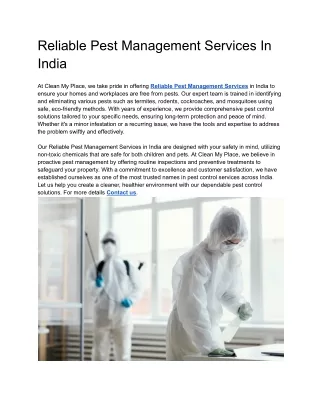 Reliable Pest Management Services In India