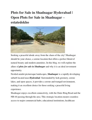 Plots for Sale in Shadnagar Hyderabad | Open Plots for Sale in Shadnagar - estat