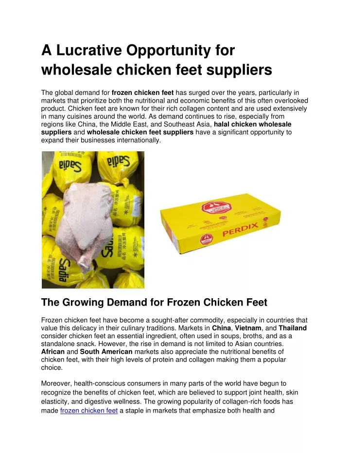 a lucrative opportunity for wholesale chicken