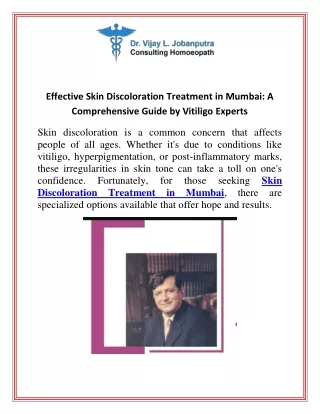 Effective Skin Discoloration Treatment in Mumbai A Comprehensive Guide by Vitiligo Experts