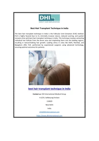 Best Hair Transplant Technique in India