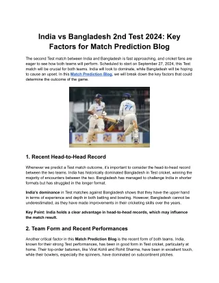 india vs bangladesh 2nd test 2024 key factors