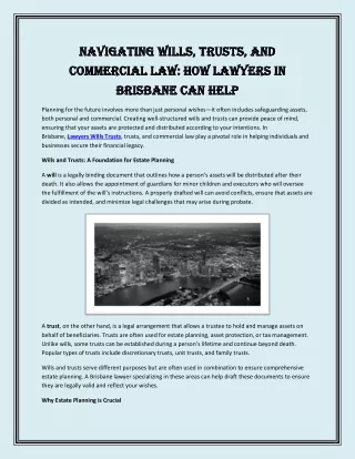Navigating Wills, Trusts, and Commercial Law How Lawyers in Brisbane Can Help