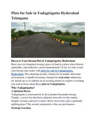 Plots for Sale in Yadagirigutta Hyderabad Telangana